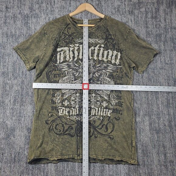 Affliction Dead Or Alive Shirt Men's XL Brown Copper Crewneck Beaded Rockabilly - Picture 10 of 12